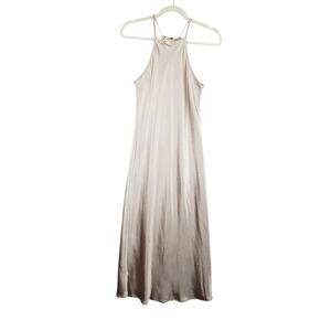 Dress Forum‎ Size S High Neck Satin Midi Dress Beige Champagne Formal Evening
